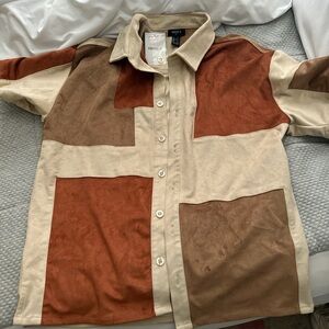 Forever 21 button up shirt, cream and tan color